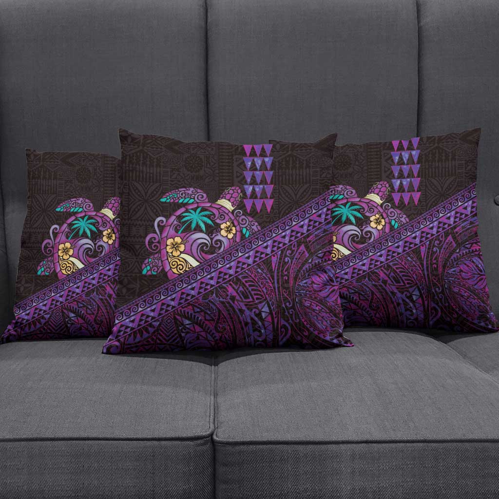 Hawaiian Abstract Sea Turtle Pillow Cover Polynesian Tapa Art and Kakau Tattoo Purple WaterColor - Polynesian Pride