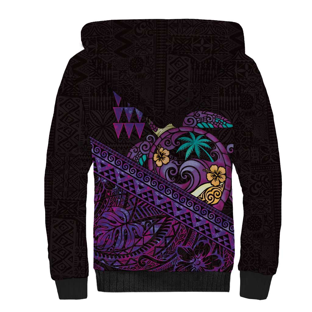 Hawaiian Abstract Sea Turtle Sherpa Hoodie Polynesian Tapa Art and Kakau Tattoo Purple WaterColor LT03 - Polynesian Pride