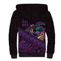 Hawaiian Abstract Sea Turtle Sherpa Hoodie Polynesian Tapa Art and Kakau Tattoo Purple WaterColor LT03 - Polynesian Pride