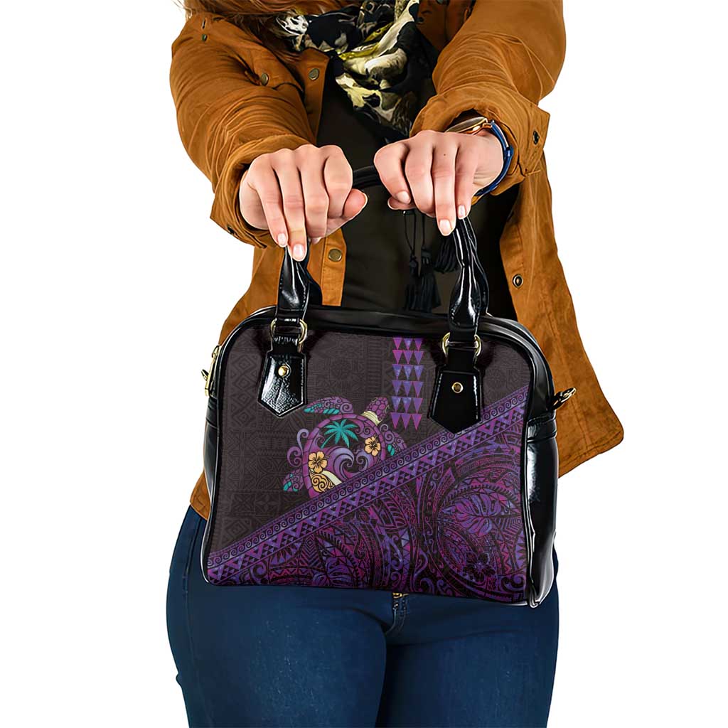 Hawaiian Abstract Sea Turtle Shoulder Handbag Polynesian Tapa Art and Kakau Tattoo Purple WaterColor - Polynesian Pride