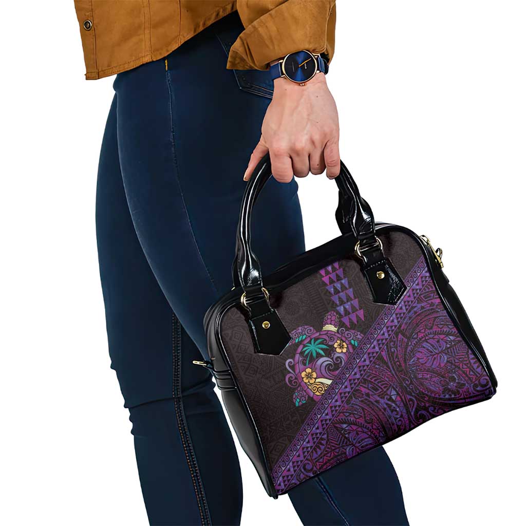Hawaiian Abstract Sea Turtle Shoulder Handbag Polynesian Tapa Art and Kakau Tattoo Purple WaterColor - Polynesian Pride