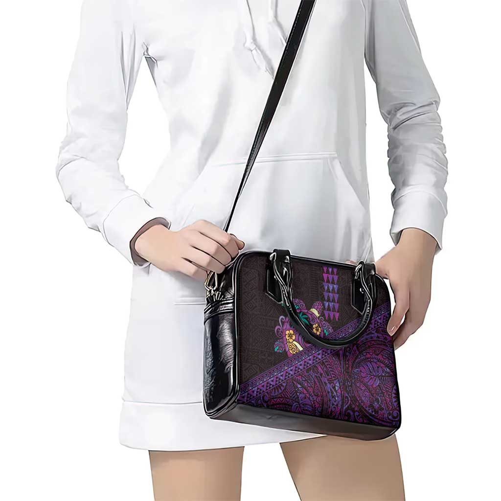 Hawaiian Abstract Sea Turtle Shoulder Handbag Polynesian Tapa Art and Kakau Tattoo Purple WaterColor - Polynesian Pride
