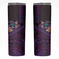 Hawaiian Abstract Sea Turtle Skinny Tumbler Polynesian Tapa Art and Kakau Tattoo Purple WaterColor LT03 Black - Polynesian Pride