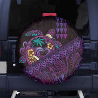 Hawaiian Abstract Sea Turtle Spare Tire Cover Polynesian Tapa Art and Kakau Tattoo Purple WaterColor LT03 No hole Black - Polynesian Pride