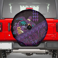 Hawaiian Abstract Sea Turtle Spare Tire Cover Polynesian Tapa Art and Kakau Tattoo Purple WaterColor LT03 - Polynesian Pride