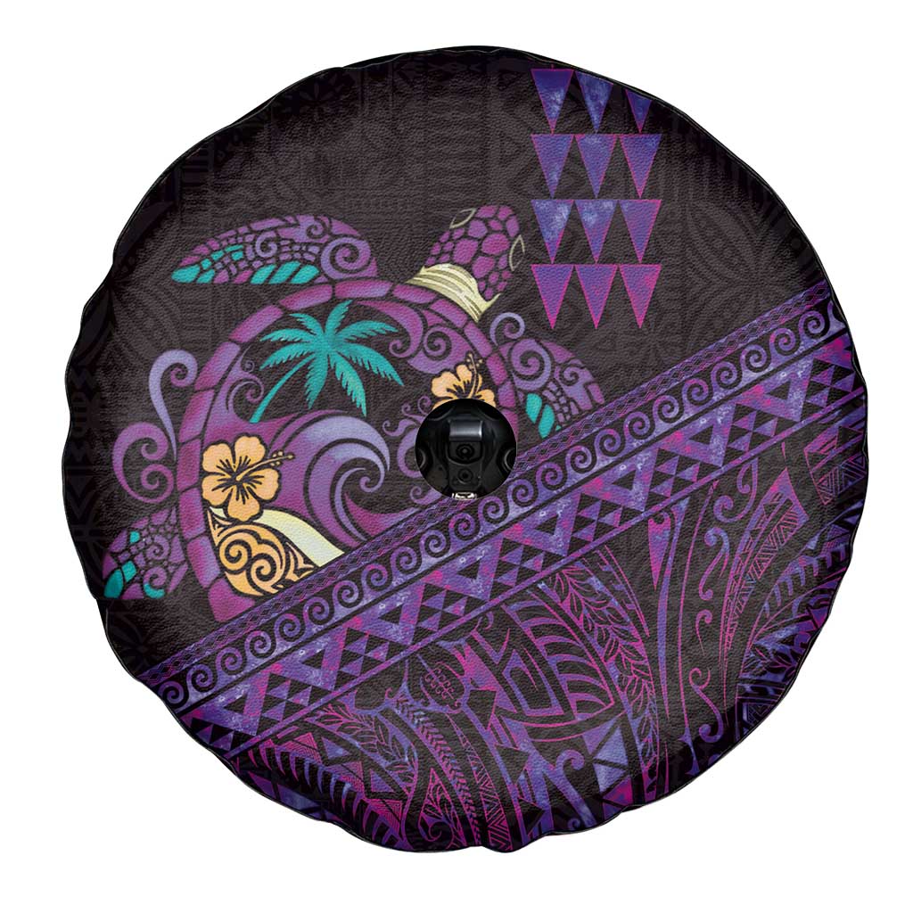 Hawaiian Abstract Sea Turtle Spare Tire Cover Polynesian Tapa Art and Kakau Tattoo Purple WaterColor LT03 - Polynesian Pride