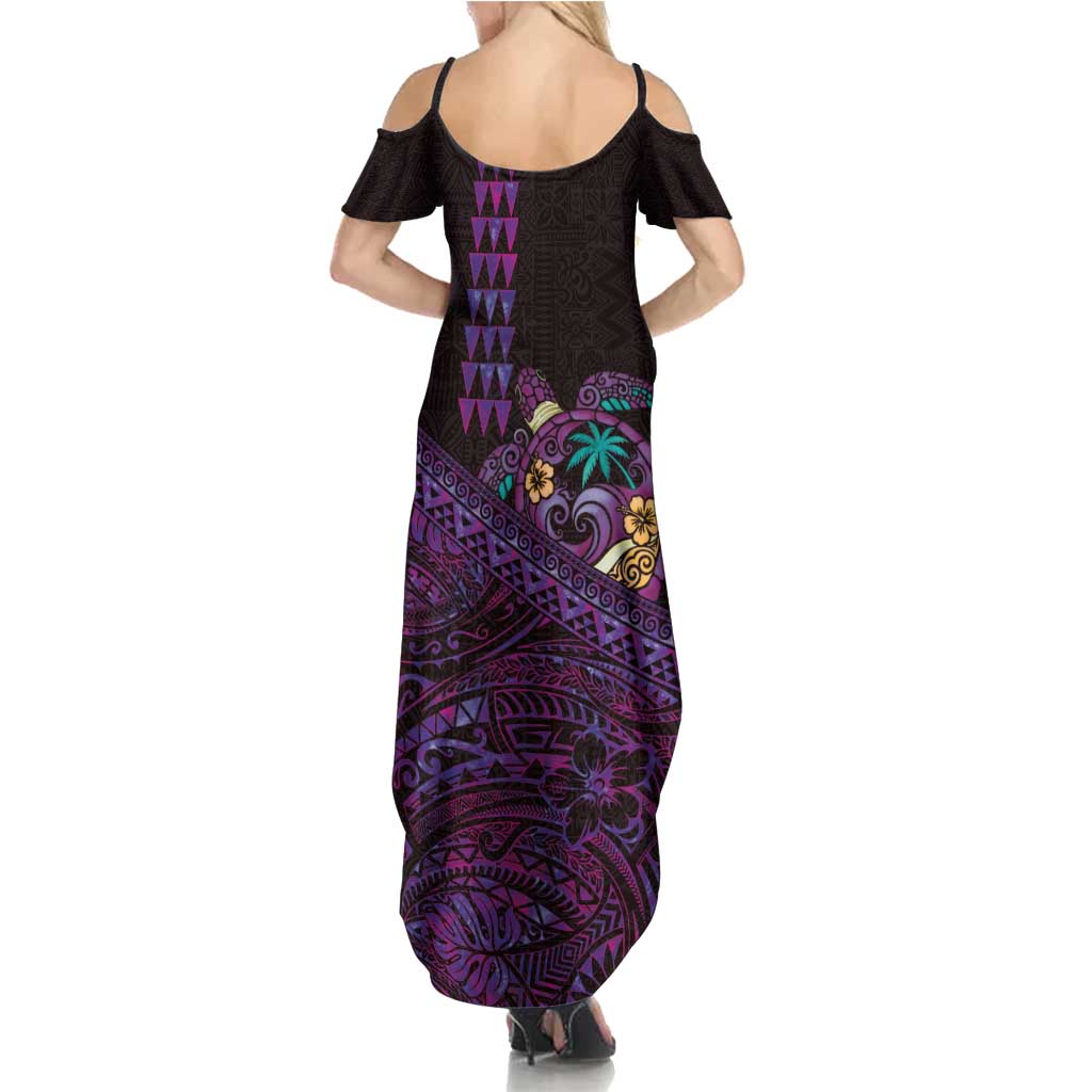 Hawaiian Abstract Sea Turtle Summer Maxi Dress Polynesian Tapa Art and Kakau Tattoo Purple WaterColor LT03 - Polynesian Pride