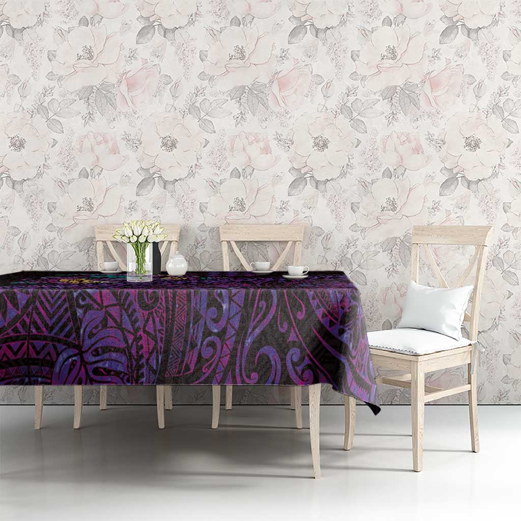 Hawaiian Abstract Sea Turtle Tablecloth Polynesian Tapa Art and Kakau Tattoo Purple WaterColor - Polynesian Pride