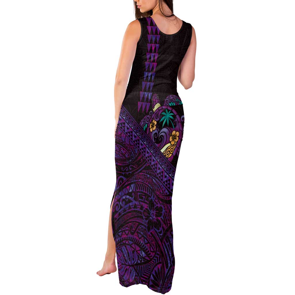 Hawaiian Abstract Sea Turtle Tank Maxi Dress Polynesian Tapa Art and Kakau Tattoo Purple WaterColor LT03 - Polynesian Pride