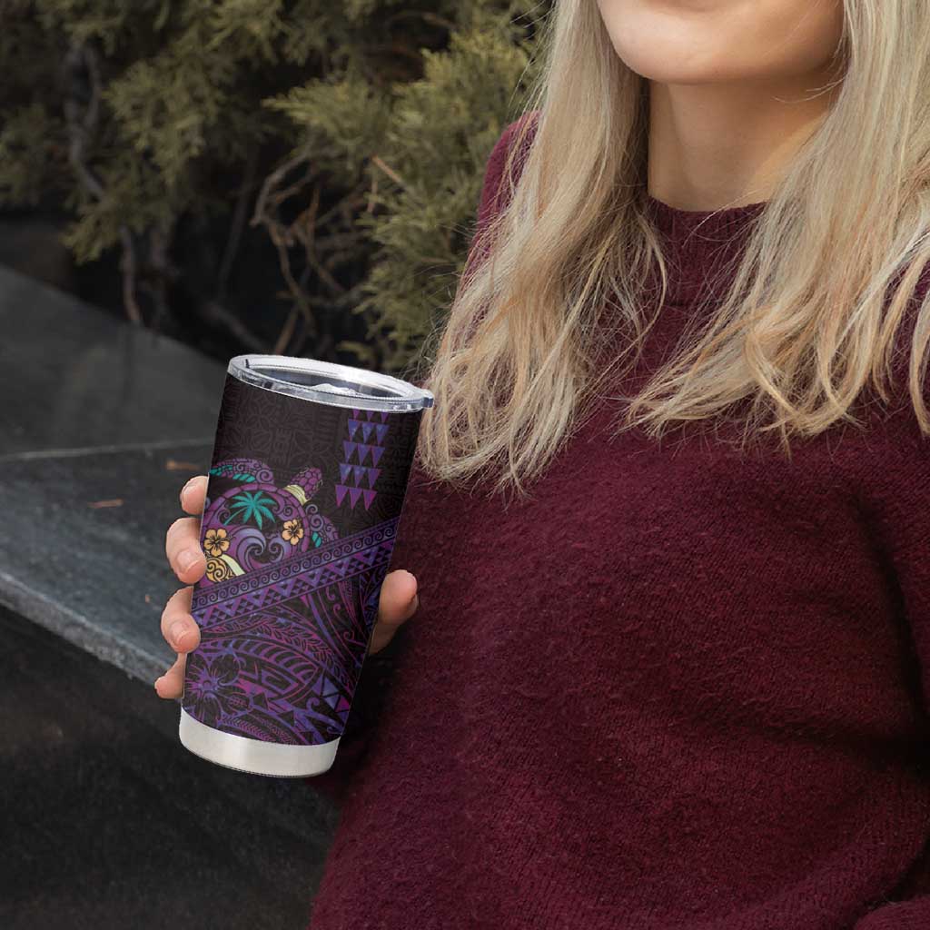 Hawaiian Abstract Sea Turtle Tumbler Cup Polynesian Tapa Art and Kakau Tattoo Purple WaterColor LT03 - Polynesian Pride