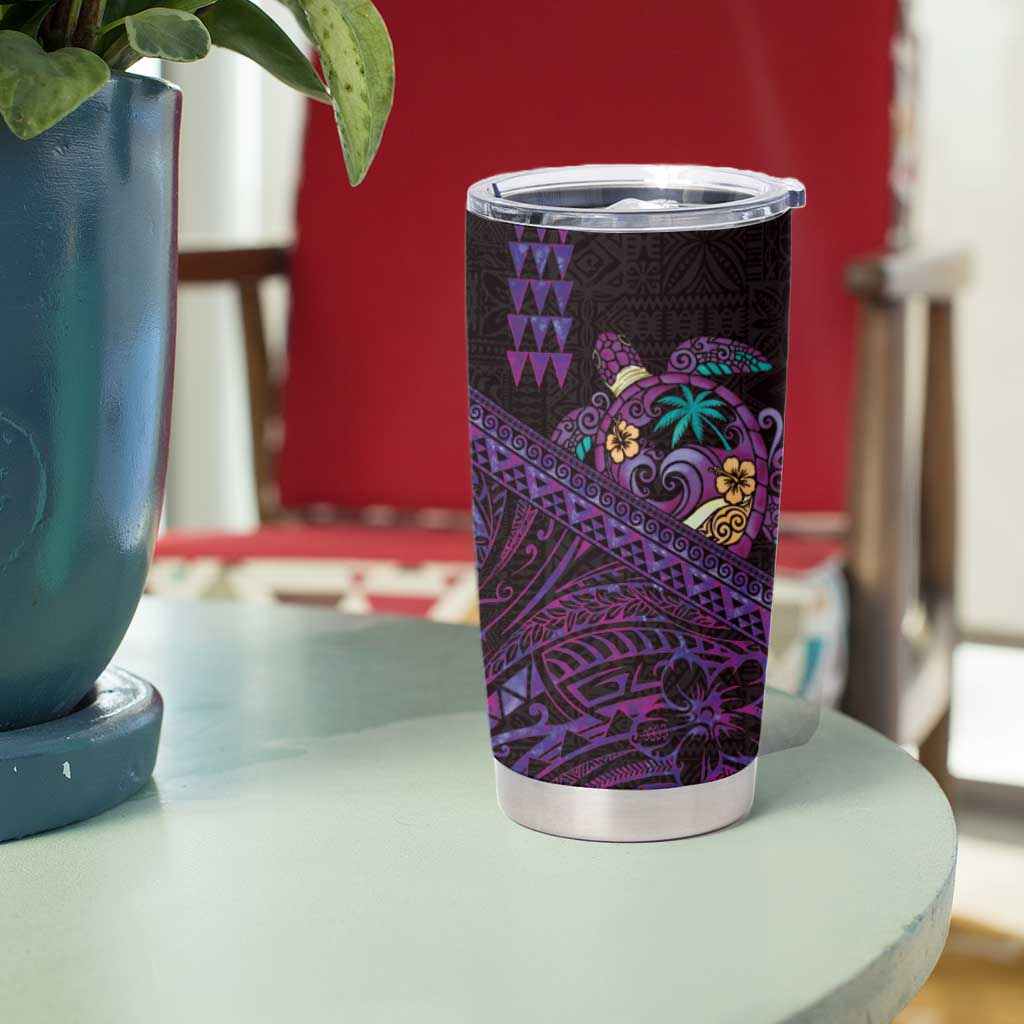 Hawaiian Abstract Sea Turtle Tumbler Cup Polynesian Tapa Art and Kakau Tattoo Purple WaterColor LT03 - Polynesian Pride