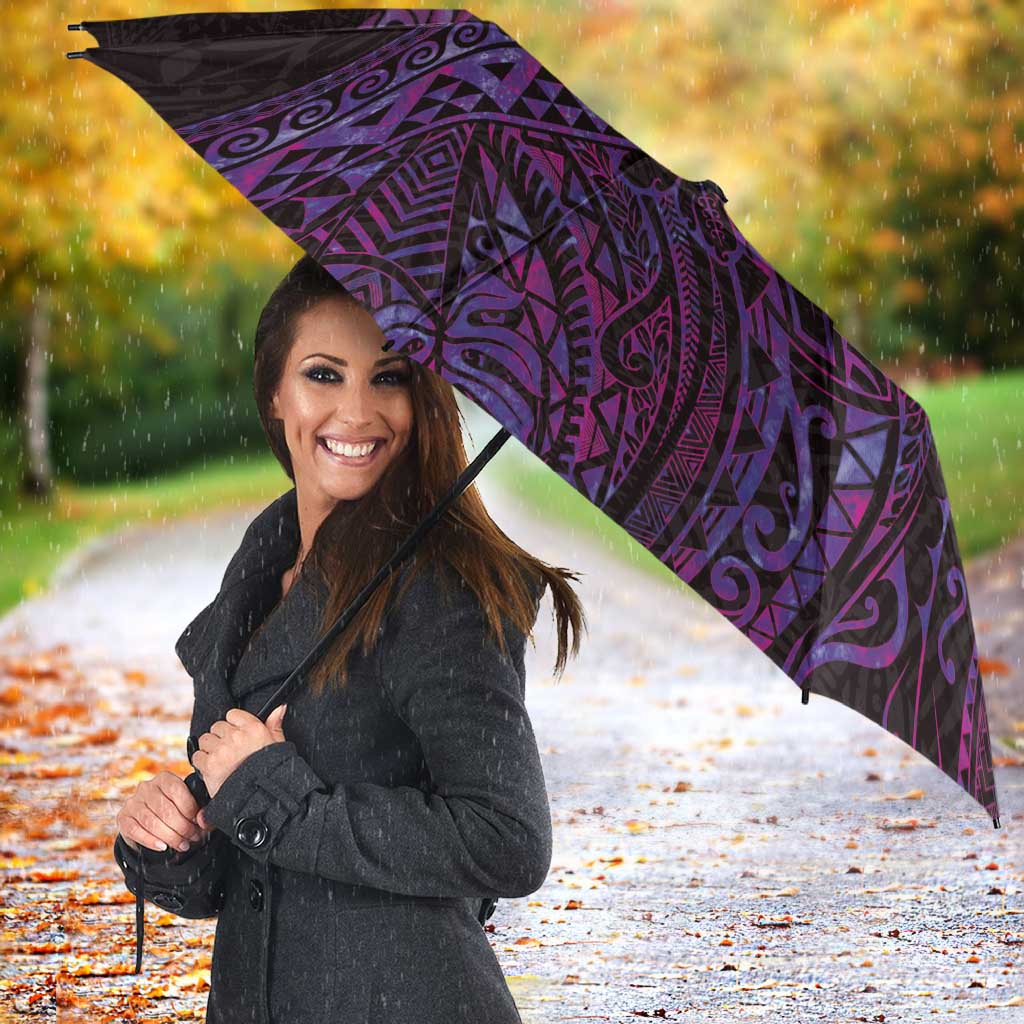 Hawaiian Abstract Sea Turtle Umbrella Polynesian Tapa Art and Kakau Tattoo Purple WaterColor - Polynesian Pride
