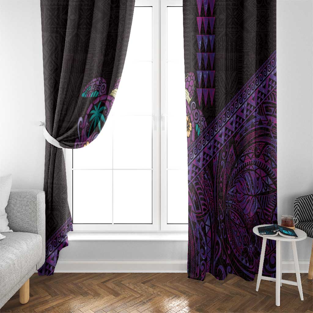 Hawaiian Abstract Sea Turtle Window Curtain Polynesian Tapa Art and Kakau Tattoo Purple WaterColor - Polynesian Pride