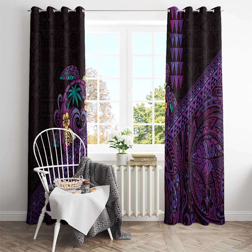 Hawaiian Abstract Sea Turtle Window Curtain Polynesian Tapa Art and Kakau Tattoo Purple WaterColor - Polynesian Pride