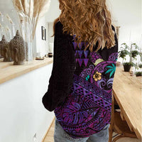 Hawaiian Abstract Sea Turtle Women Casual Shirt Polynesian Tapa Art and Kakau Tattoo Purple WaterColor LT03 - Polynesian Pride