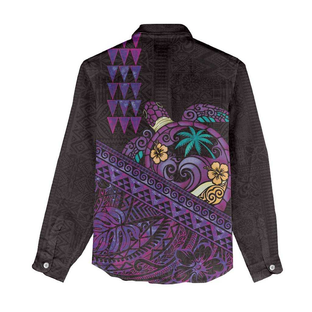 Hawaiian Abstract Sea Turtle Women Casual Shirt Polynesian Tapa Art and Kakau Tattoo Purple WaterColor LT03 - Polynesian Pride
