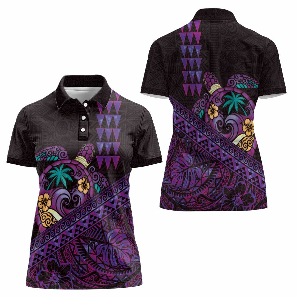 Hawaiian Abstract Sea Turtle Women Polo Shirt Polynesian Tapa Art and Kakau Tattoo Purple WaterColor LT03 - Polynesian Pride