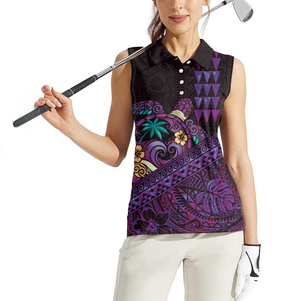 Hawaiian Abstract Sea Turtle Women Sleeveless Polo Shirt Polynesian Tapa Art and Kakau Tattoo Purple WaterColor LT03 - Polynesian Pride