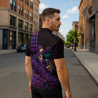 Hawaiian Abstract Sea Turtle Zipper Polo Shirt Polynesian Tapa Art and Kakau Tattoo Purple WaterColor LT03 - Polynesian Pride