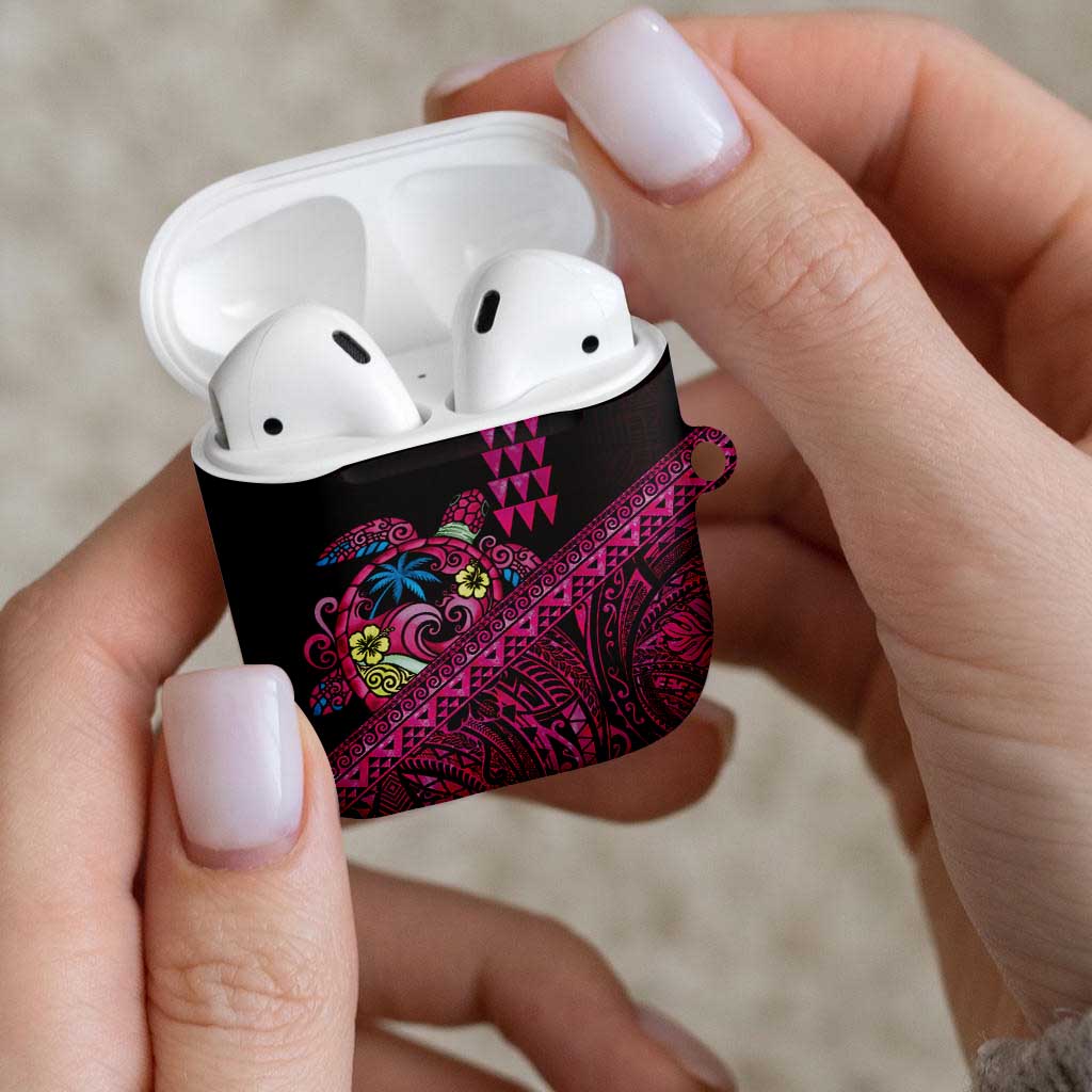 Hawaiian Abstract Sea Turtle AirPods Case Polynesian Tapa Art and Kakau Tattoo Pink WaterColor - Polynesian Pride