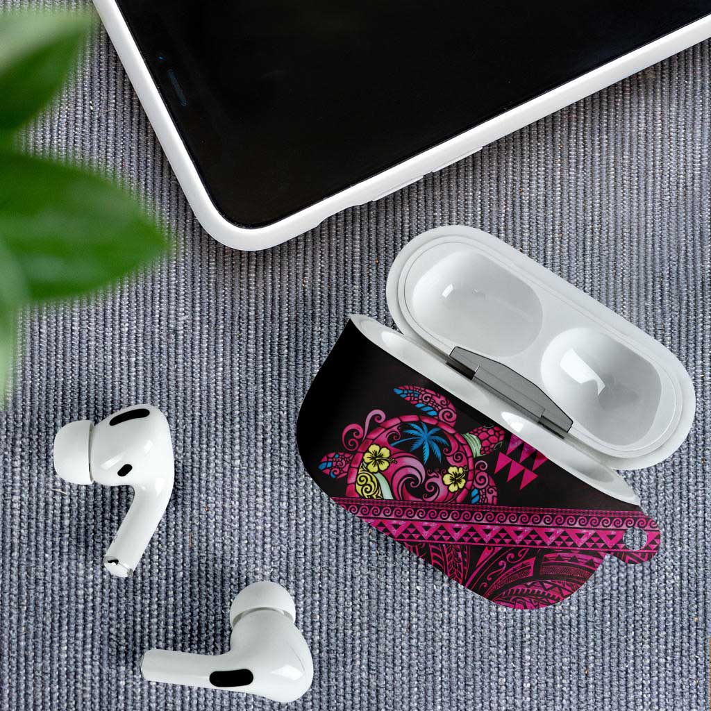 Hawaiian Abstract Sea Turtle AirPods Case Polynesian Tapa Art and Kakau Tattoo Pink WaterColor - Polynesian Pride