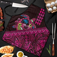 Hawaiian Abstract Sea Turtle Apron Polynesian Tapa Art and Kakau Tattoo Pink WaterColor - Polynesian Pride