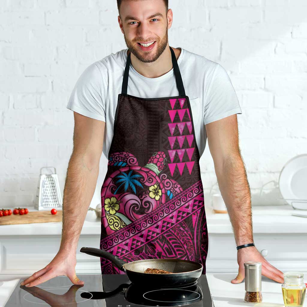 Hawaiian Abstract Sea Turtle Apron Polynesian Tapa Art and Kakau Tattoo Pink WaterColor - Polynesian Pride