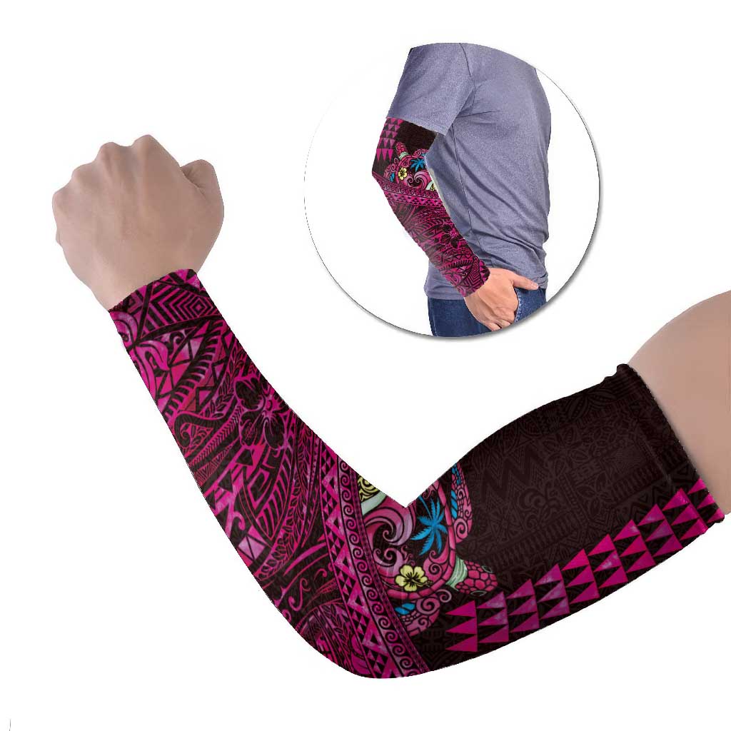 Hawaiian Abstract Sea Turtle Arm Sleeves Polynesian Tapa Art and Kakau Tattoo Pink WaterColor - Polynesian Pride