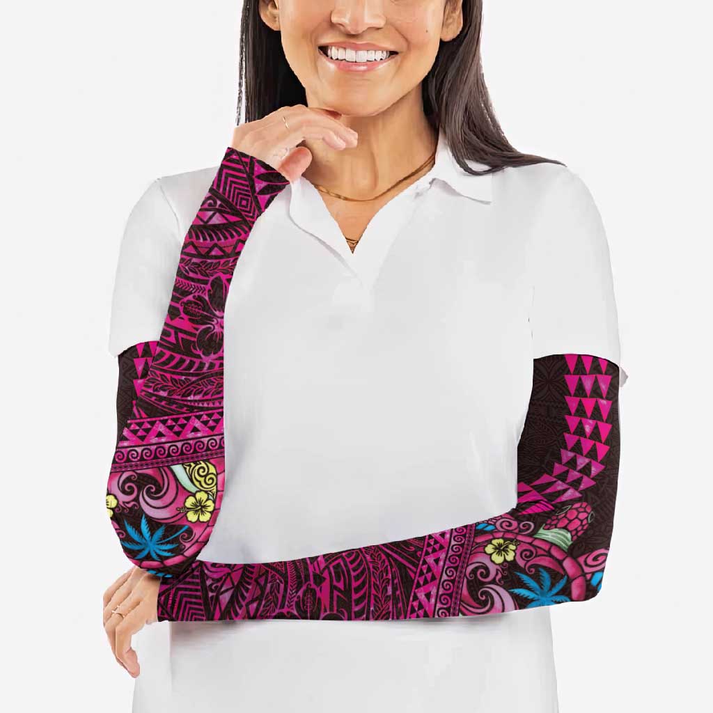 Hawaiian Abstract Sea Turtle Arm Sleeves Polynesian Tapa Art and Kakau Tattoo Pink WaterColor - Polynesian Pride