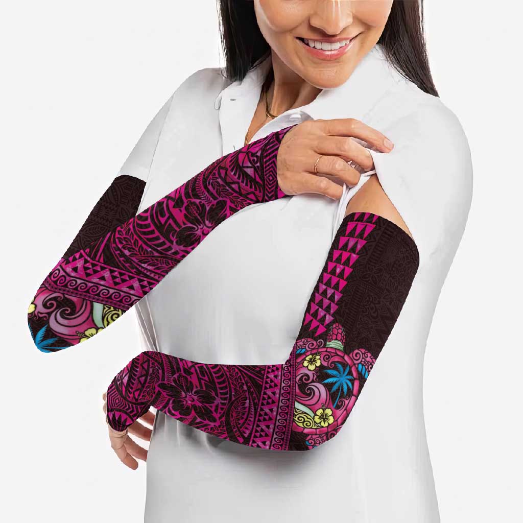 Hawaiian Abstract Sea Turtle Arm Sleeves Polynesian Tapa Art and Kakau Tattoo Pink WaterColor - Polynesian Pride