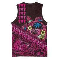 Hawaiian Abstract Sea Turtle Basketball Jersey Polynesian Tapa Art and Kakau Tattoo Pink WaterColor LT03 - Polynesian Pride