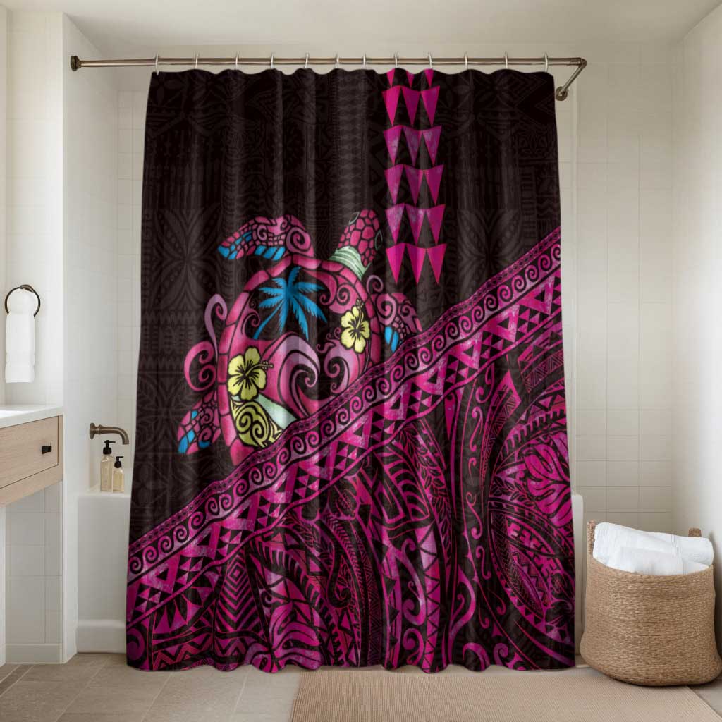 Hawaiian Abstract Sea Turtle Bathroom Set Polynesian Tapa Art and Kakau Tattoo Pink WaterColor - Polynesian Pride