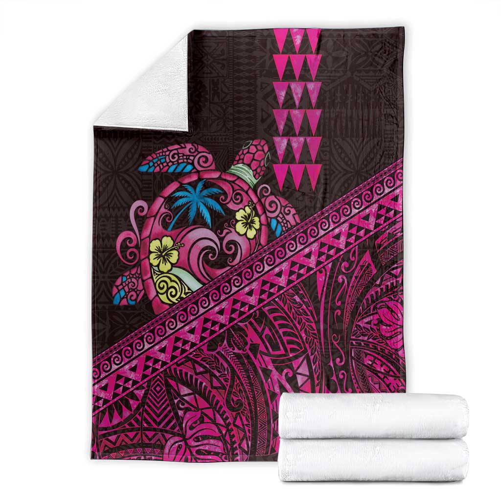 Hawaiian Abstract Sea Turtle Blanket Polynesian Tapa Art and Kakau Tattoo Pink WaterColor - Polynesian Pride