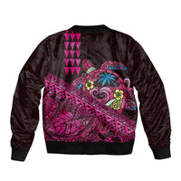 Hawaiian Abstract Sea Turtle Bomber Jacket Polynesian Tapa Art and Kakau Tattoo Pink WaterColor - Polynesian Pride