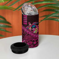 Hawaiian Abstract Sea Turtle 4 in 1 Can Cooler Tumbler Polynesian Tapa Art and Kakau Tattoo Pink WaterColor LT03 - Polynesian Pride