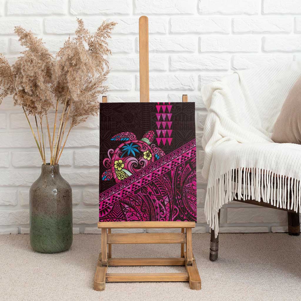 Hawaiian Abstract Sea Turtle Canvas Wall Art Polynesian Tapa Art and Kakau Tattoo Pink WaterColor - Polynesian Pride