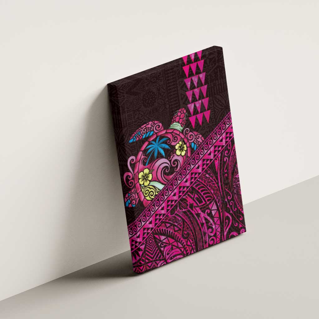 Hawaiian Abstract Sea Turtle Canvas Wall Art Polynesian Tapa Art and Kakau Tattoo Pink WaterColor - Polynesian Pride