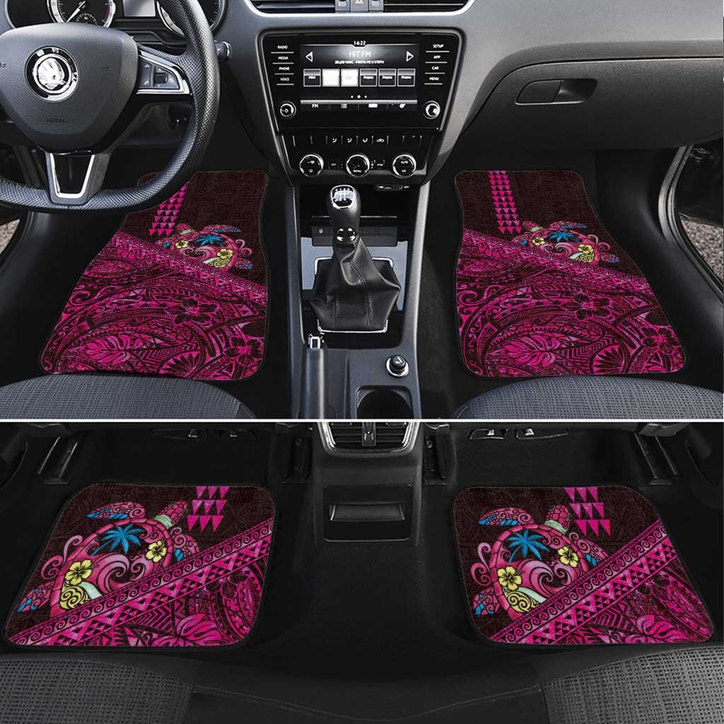 Hawaiian Abstract Sea Turtle Car Mats Polynesian Tapa Art and Kakau Tattoo Pink WaterColor - Polynesian Pride