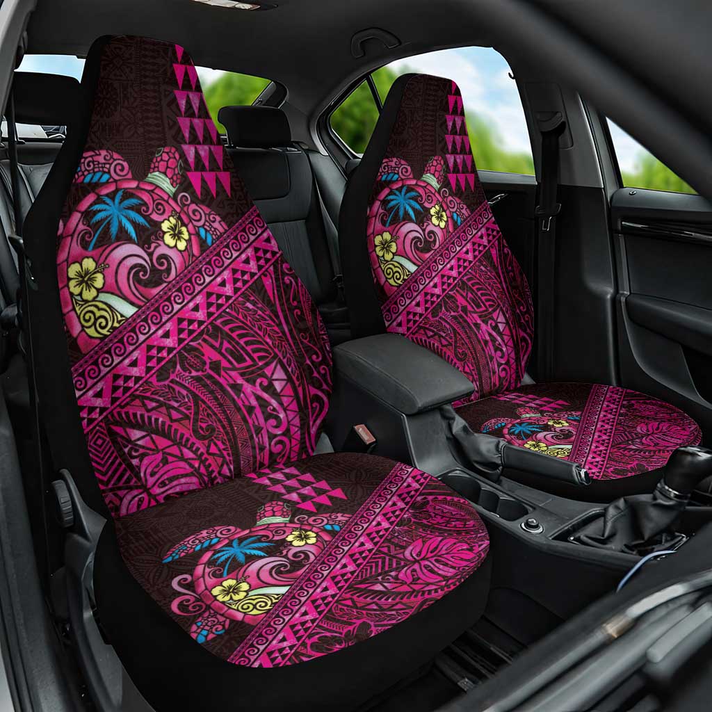 Hawaiian Abstract Sea Turtle Car Seat Cover Polynesian Tapa Art and Kakau Tattoo Pink WaterColor LT03 One Size Black - Polynesian Pride