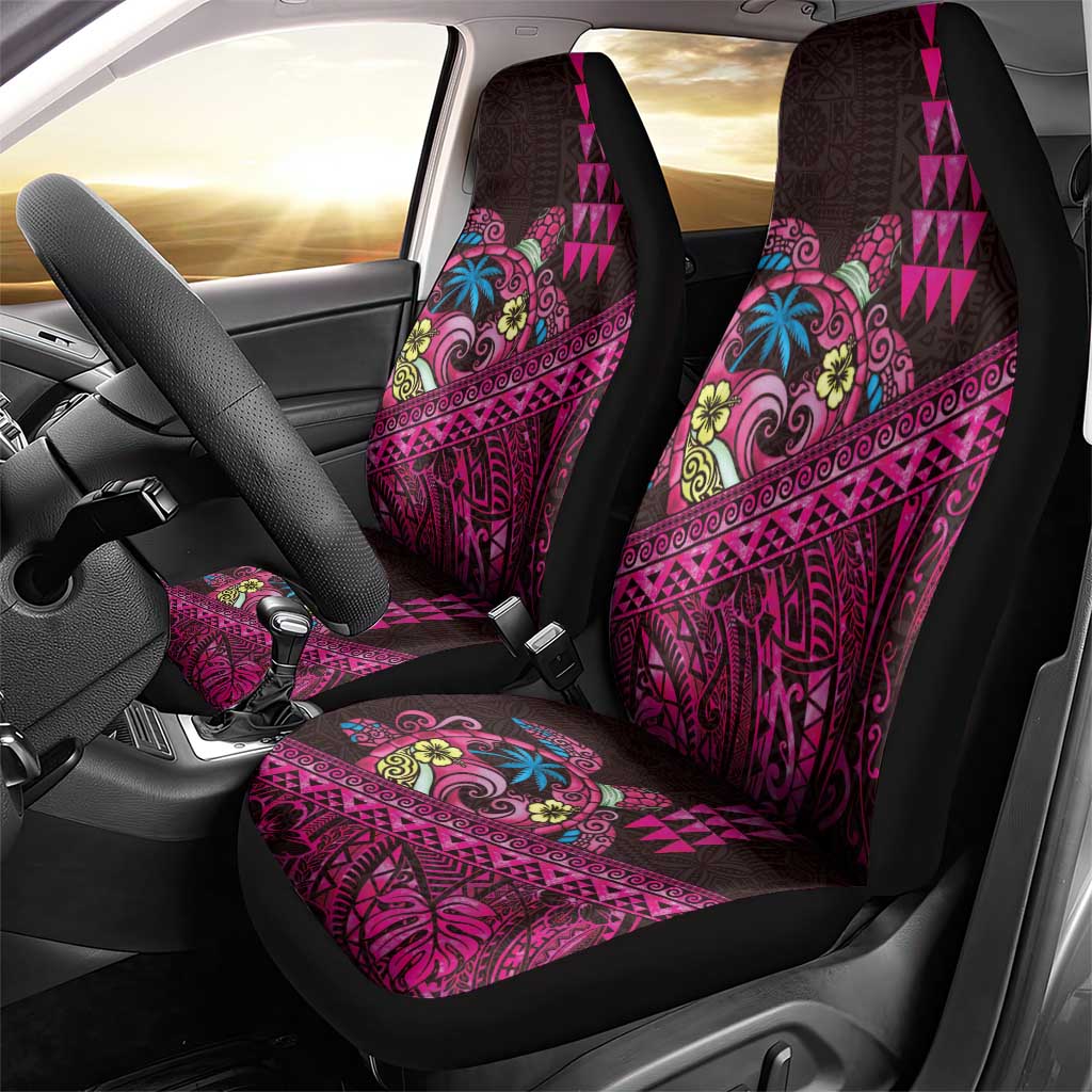 Hawaiian Abstract Sea Turtle Car Seat Cover Polynesian Tapa Art and Kakau Tattoo Pink WaterColor LT03 - Polynesian Pride