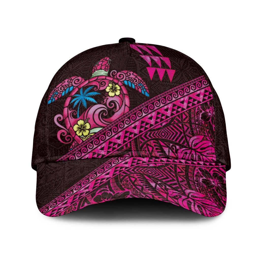 Hawaiian Abstract Sea Turtle Classic Cap Polynesian Tapa Art and Kakau Tattoo Pink WaterColor - Polynesian Pride