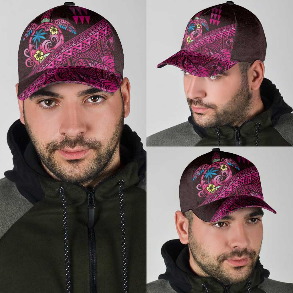 Hawaiian Abstract Sea Turtle Classic Cap Polynesian Tapa Art and Kakau Tattoo Pink WaterColor - Polynesian Pride