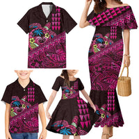 Hawaiian Abstract Sea Turtle Family Matching Mermaid Dress and Hawaiian Shirt Polynesian Tapa Art and Kakau Tattoo Pink WaterColor LT03 - Polynesian Pride