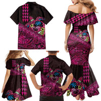 Hawaiian Abstract Sea Turtle Family Matching Mermaid Dress and Hawaiian Shirt Polynesian Tapa Art and Kakau Tattoo Pink WaterColor LT03 - Polynesian Pride