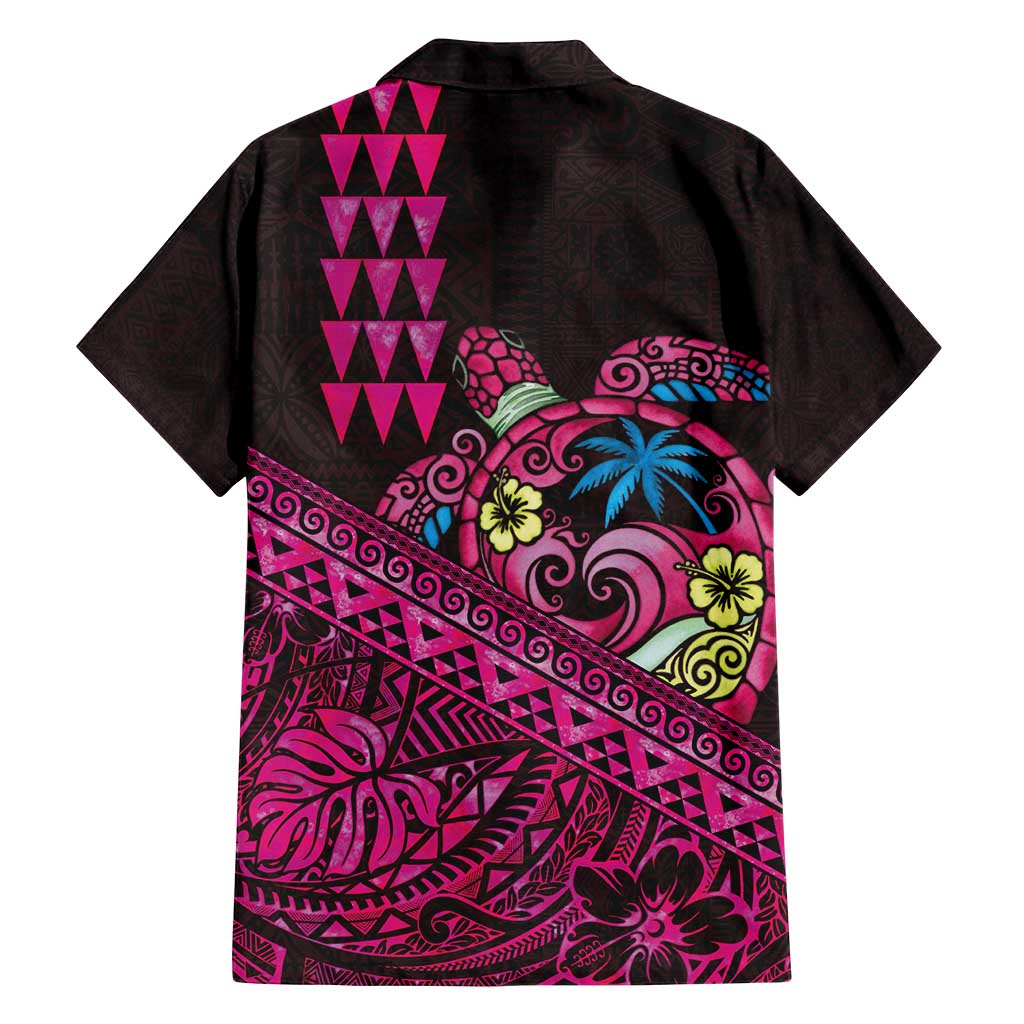 Hawaiian Abstract Sea Turtle Family Matching Summer Maxi Dress and Hawaiian Shirt Polynesian Tapa Art and Kakau Tattoo Pink WaterColor LT03 - Polynesian Pride