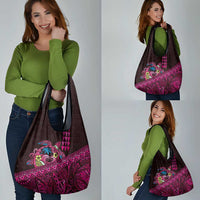 Hawaiian Abstract Sea Turtle Grocery Bag Polynesian Tapa Art and Kakau Tattoo Pink WaterColor - Polynesian Pride