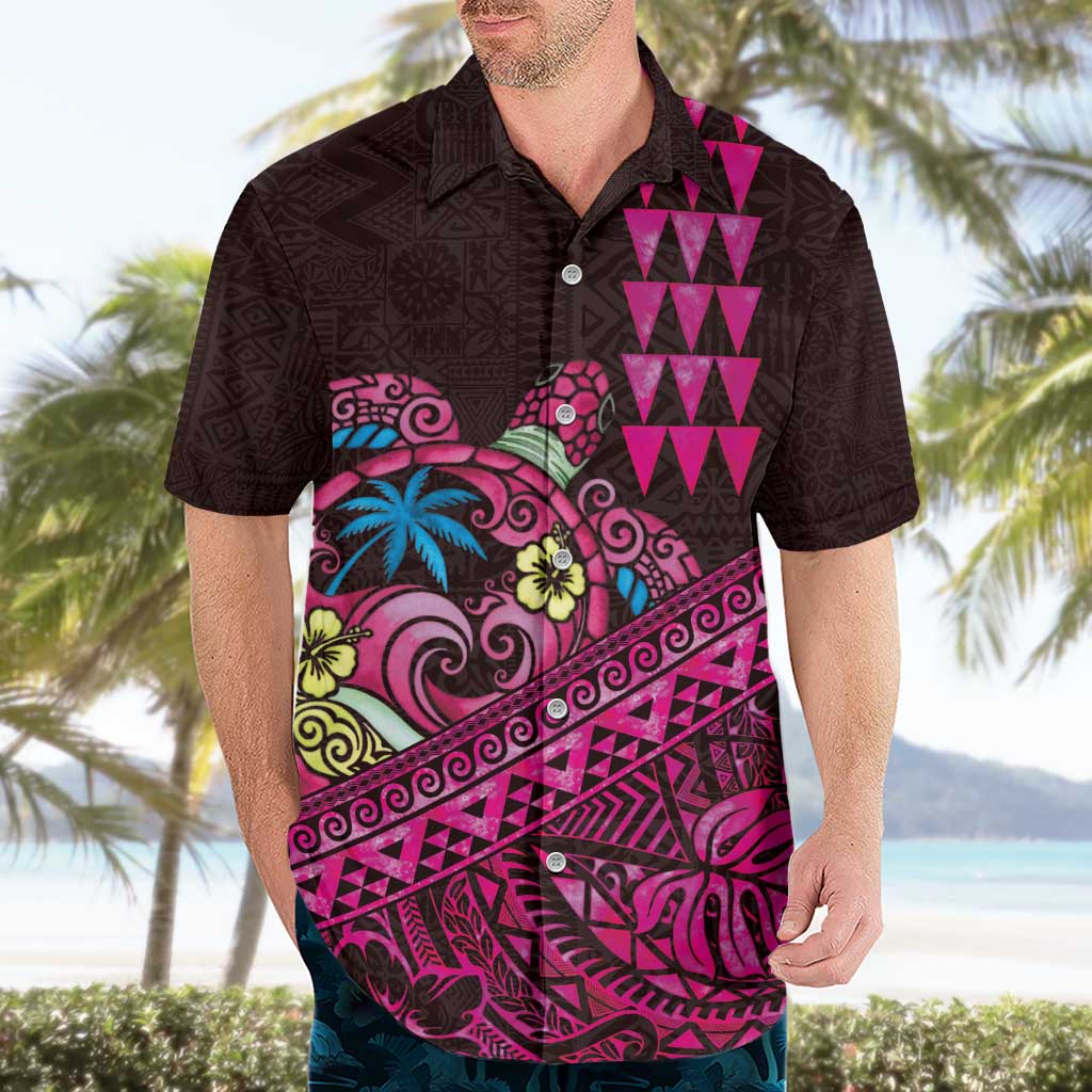 Hawaiian Abstract Sea Turtle Hawaiian Shirt Polynesian Tapa Art and Kakau Tattoo Pink WaterColor LT03 - Polynesian Pride