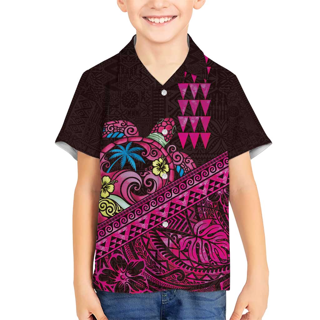Hawaiian Abstract Sea Turtle Hawaiian Shirt Polynesian Tapa Art and Kakau Tattoo Pink WaterColor LT03 - Polynesian Pride