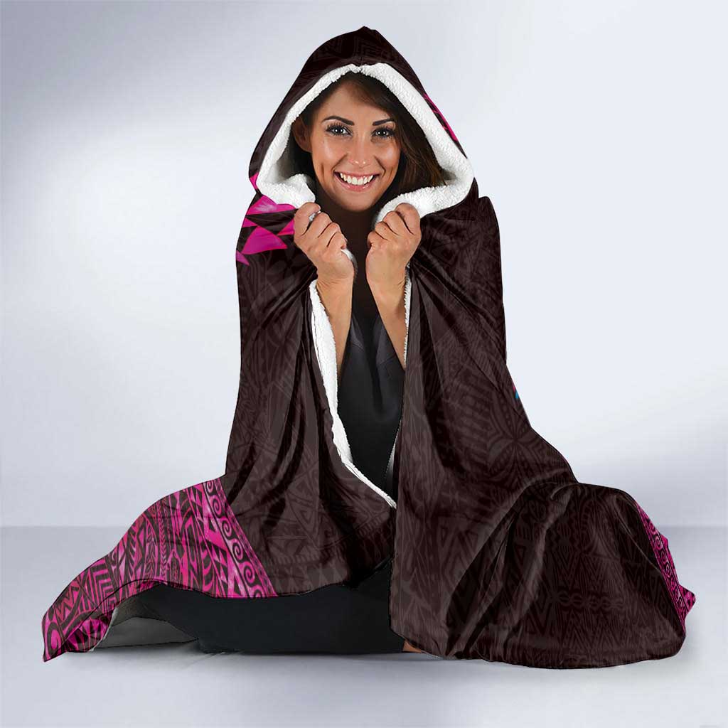 Hawaiian Abstract Sea Turtle Hooded Blanket Polynesian Tapa Art and Kakau Tattoo Pink WaterColor - Polynesian Pride
