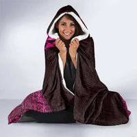 Hawaiian Abstract Sea Turtle Hooded Blanket Polynesian Tapa Art and Kakau Tattoo Pink WaterColor - Polynesian Pride